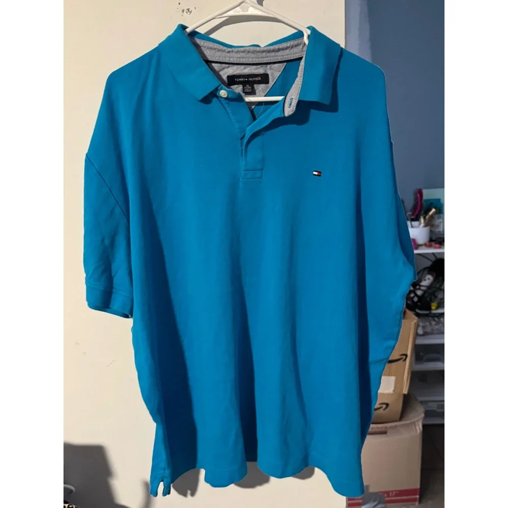 Tommy Hilfiger Mens XL Bright Blue Short Sleeve Pique Polo Shirt Classic Fit